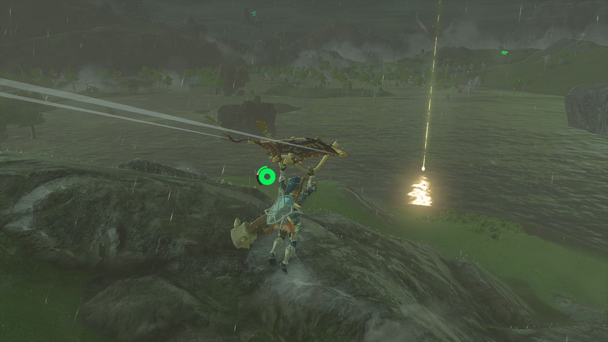 Link si avvicina a un luogo di Star Fragment con il suo parapendio in Zelda: Tears of the Kingdom