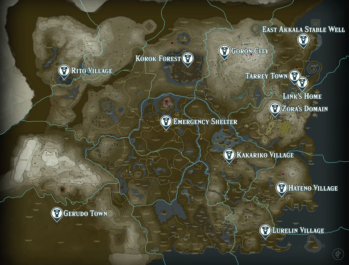 Posizioni della statua della dea sulla mappa di Hyrule in The Legend of Zelda: Tears of the Kingdom