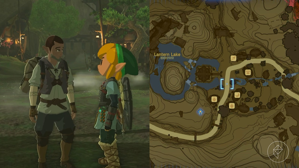 Posizione di partenza della missione secondaria Un viaggio nella storia a Kakariko Vilalge in The Legend of Zelda: Tears of the Kingdom