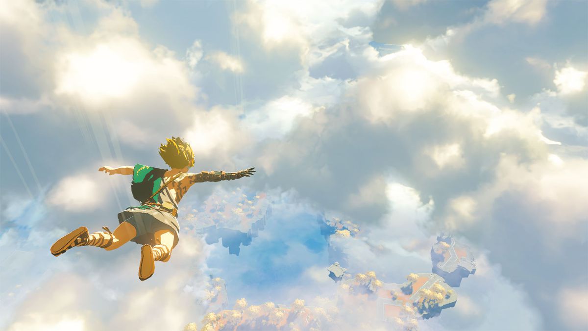Link si tuffa verso Hyrule in Zelda Tears of the Kingdom.