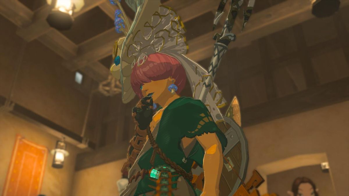 Posa drammatica di Link che indossa il cappello di Cece in Lacrime del regno