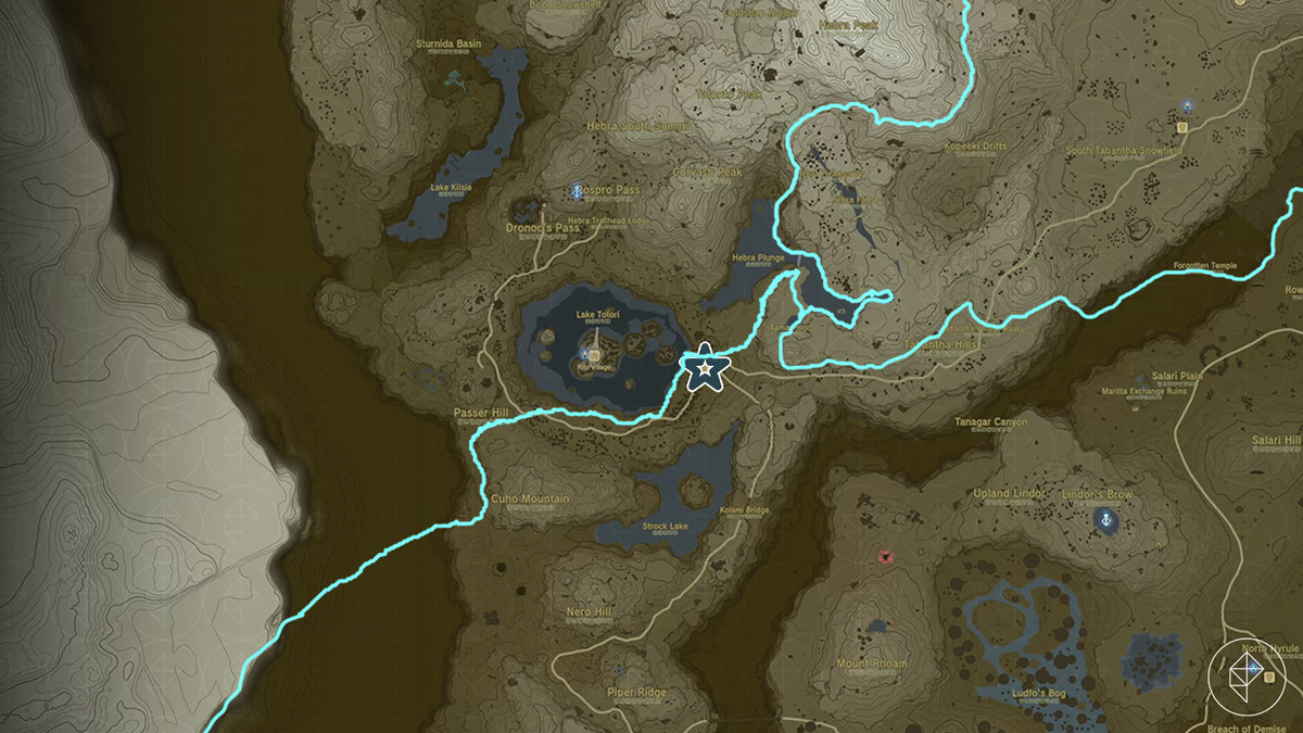 Mappa che mostra dove trovare la Lucky Clover Gazette in The Legend of Zelda: Tears of the Kingdom