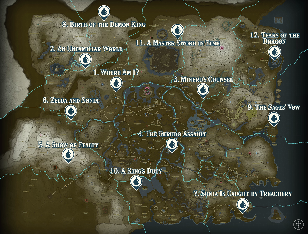 La mappa di The Legend of Zelda: Tears of the Kingdom mostra la posizione delle lacrime del drago