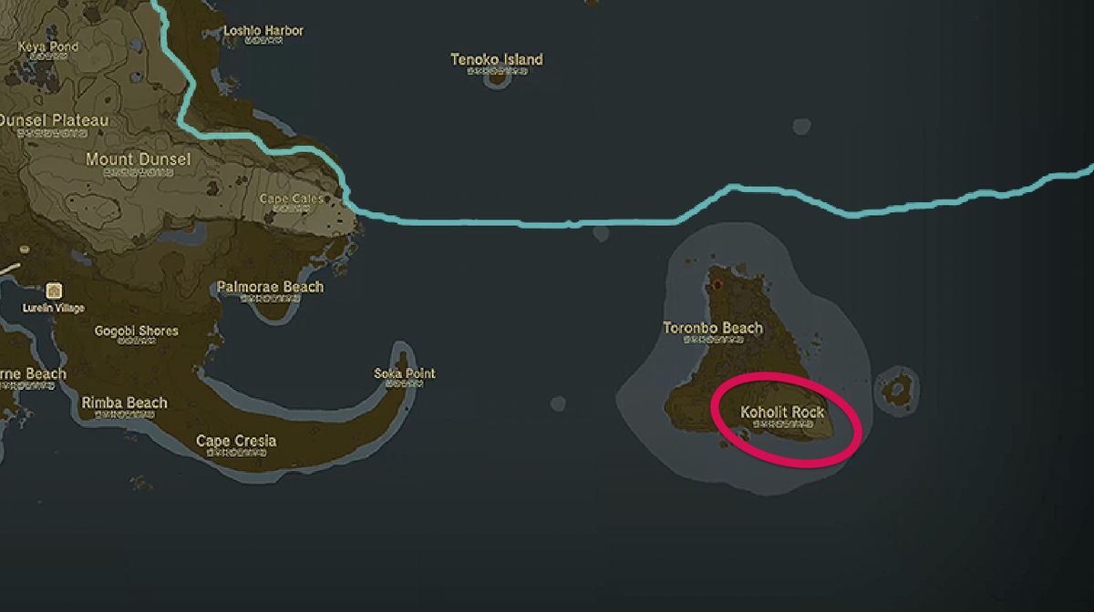 Uno screenshot ingrandito della mappa di Hyrule in Zelda: Tears of the Kingdom, con 