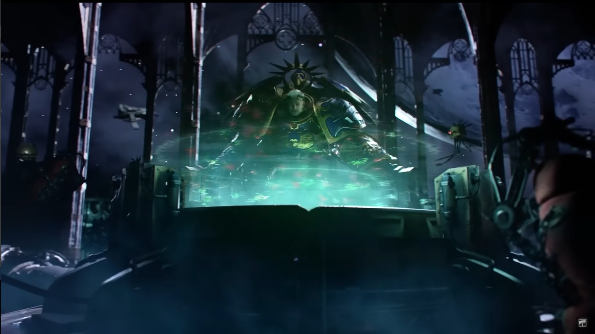 Roboute Guilliman osserva una mappa tattica, come mostrato nel trailer della decima edizione di Warhammer 40.000