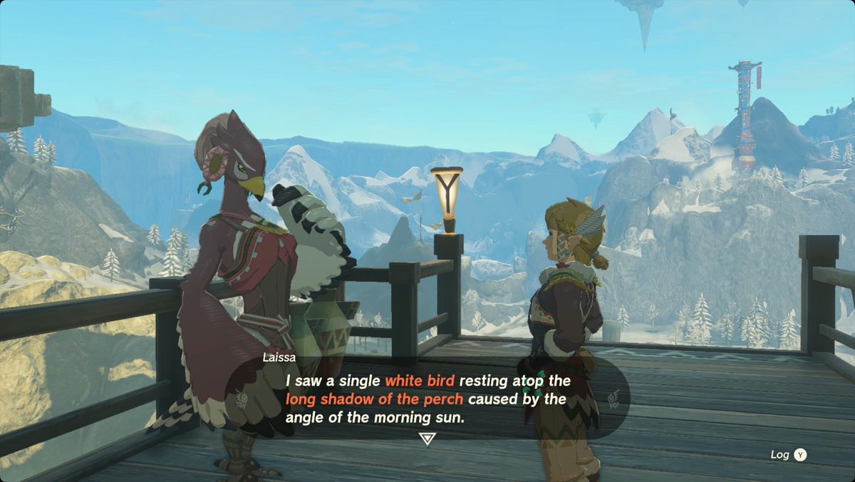 The Legend of Zelda: Tears of the Kingdom Link parla a Laissa nel villaggio di Rito