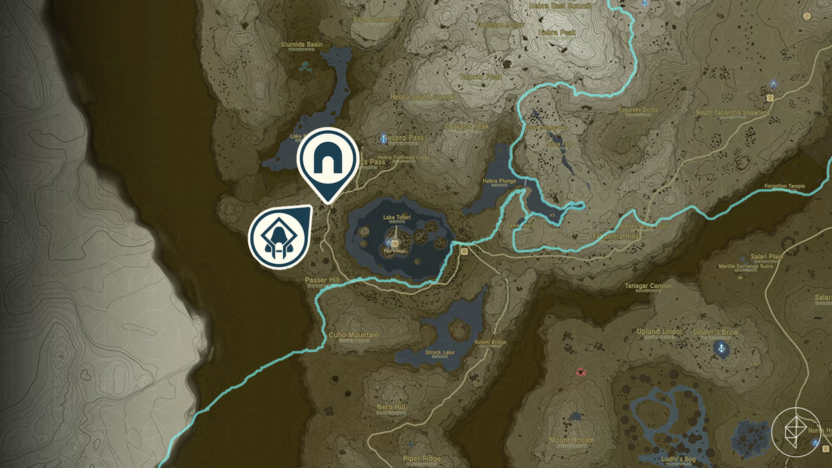 La mappa di The Legend of Zelda: Tears of the Kingdom mostra la posizione del Santuario Wao-os