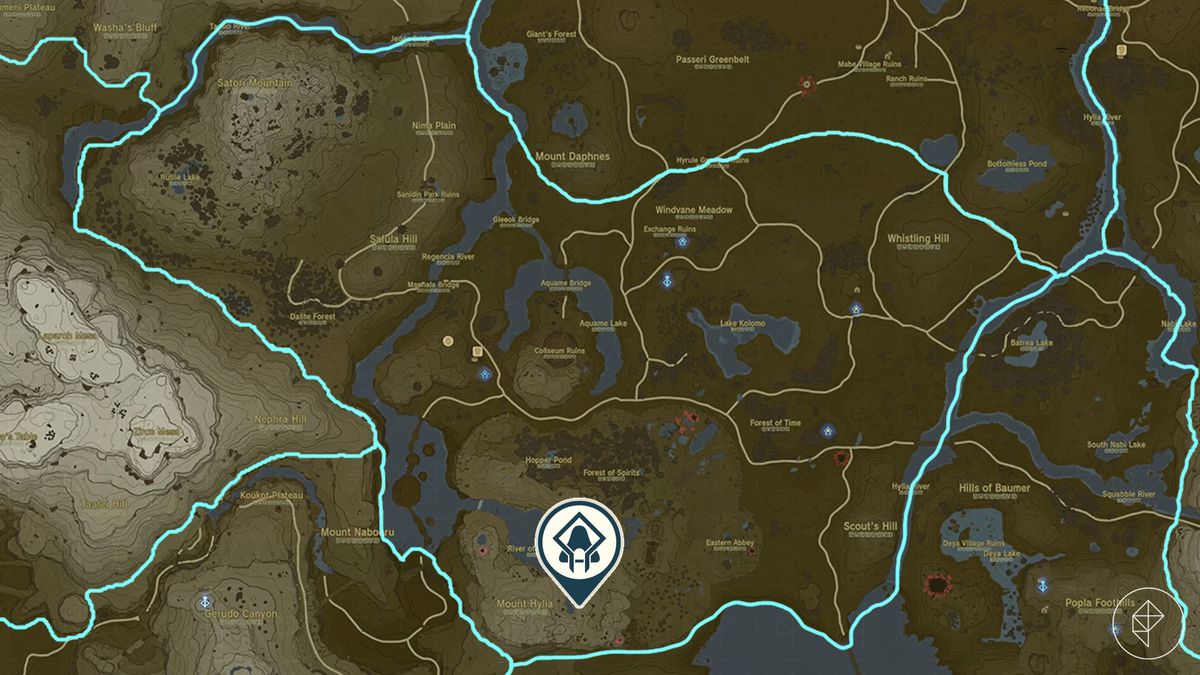 Una mappa mostra il luogo della sfida del fuoco e dell'acqua del santuario di Tadarok in Zelda: Tears of the Kingdom