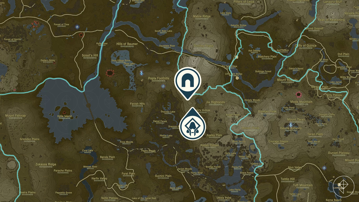 La mappa di The Legend of Zelda: Tears of the Kingdom mostra la posizione del Santuario di Utojis