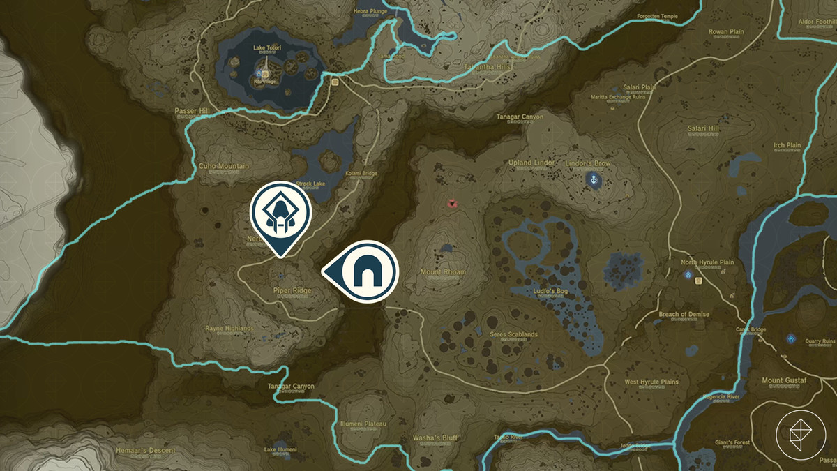 La mappa di The Legend of Zelda: Tears of the Kingdom mostra la posizione del Santuario di Iun-orok