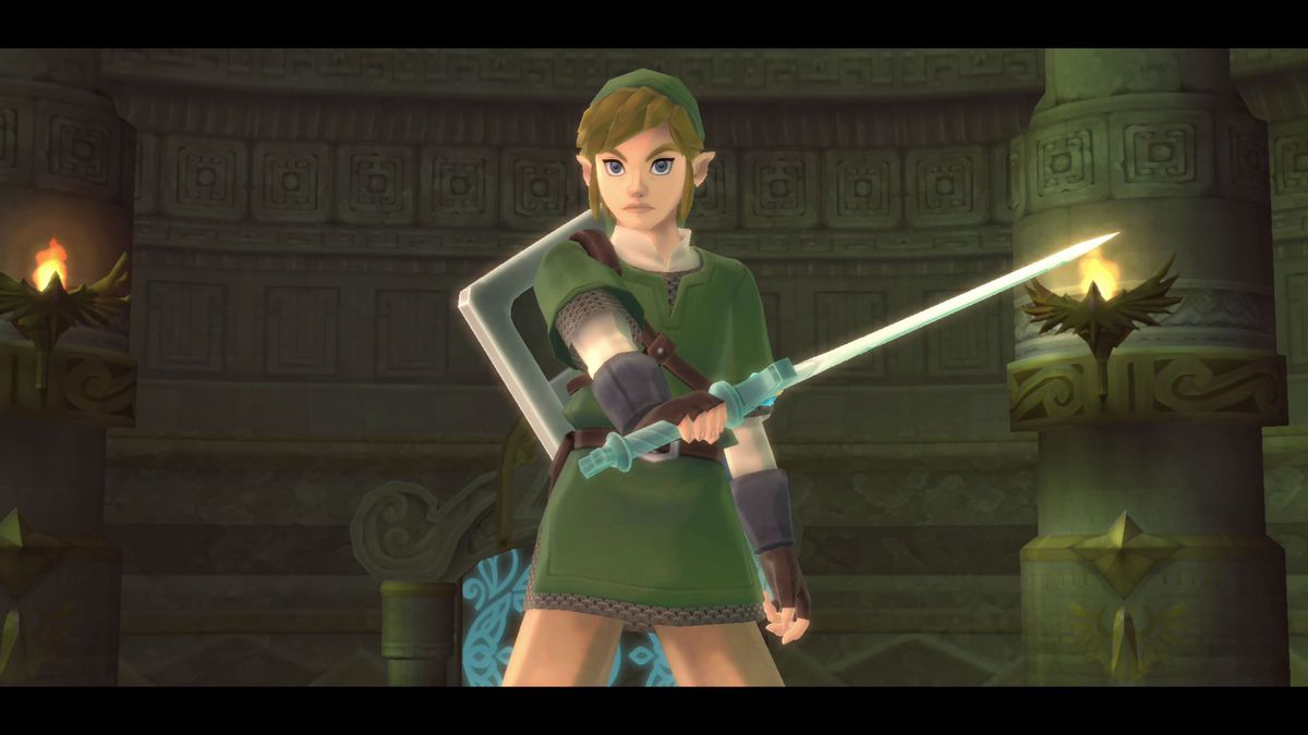 Link mostra la sua spada in The Legend of Zelda: Skyward Sword HD
