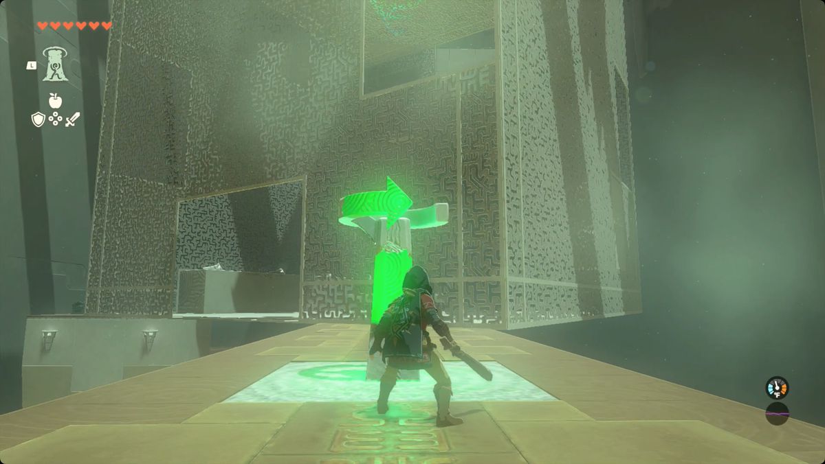 The Legend of Zelda: Tears of the Kingdom Link usa un cristallo per ruotare una gabbia gigante nel Santuario di Domizuin.