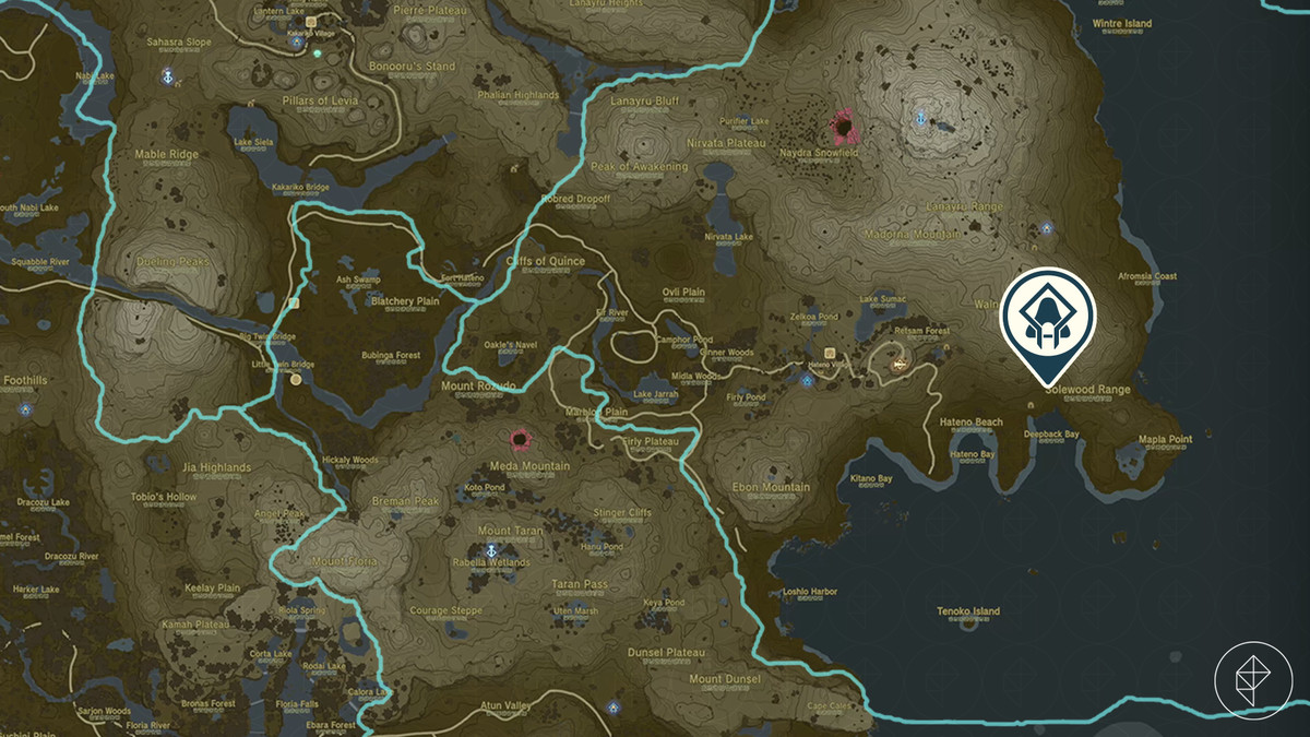 Una mappa mostra la posizione del Santuario Anedamimik in The Legend of Zelda: Tears of the Kingdom