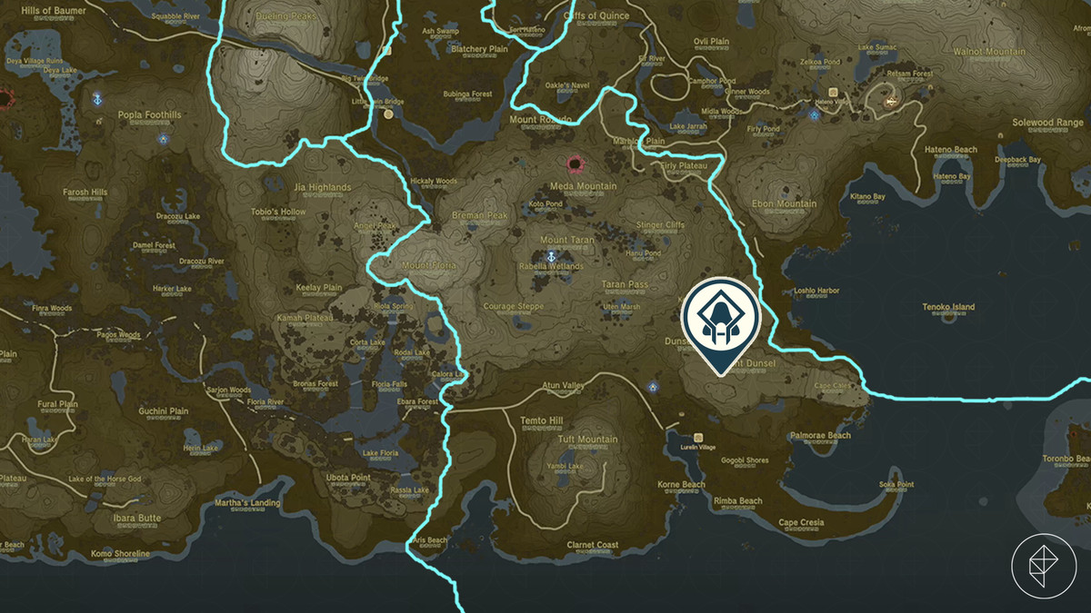 Posizione del santuario di Bamitok su una mappa di Hyrule da The Legend of Zelda: Tears of the Kingdom
