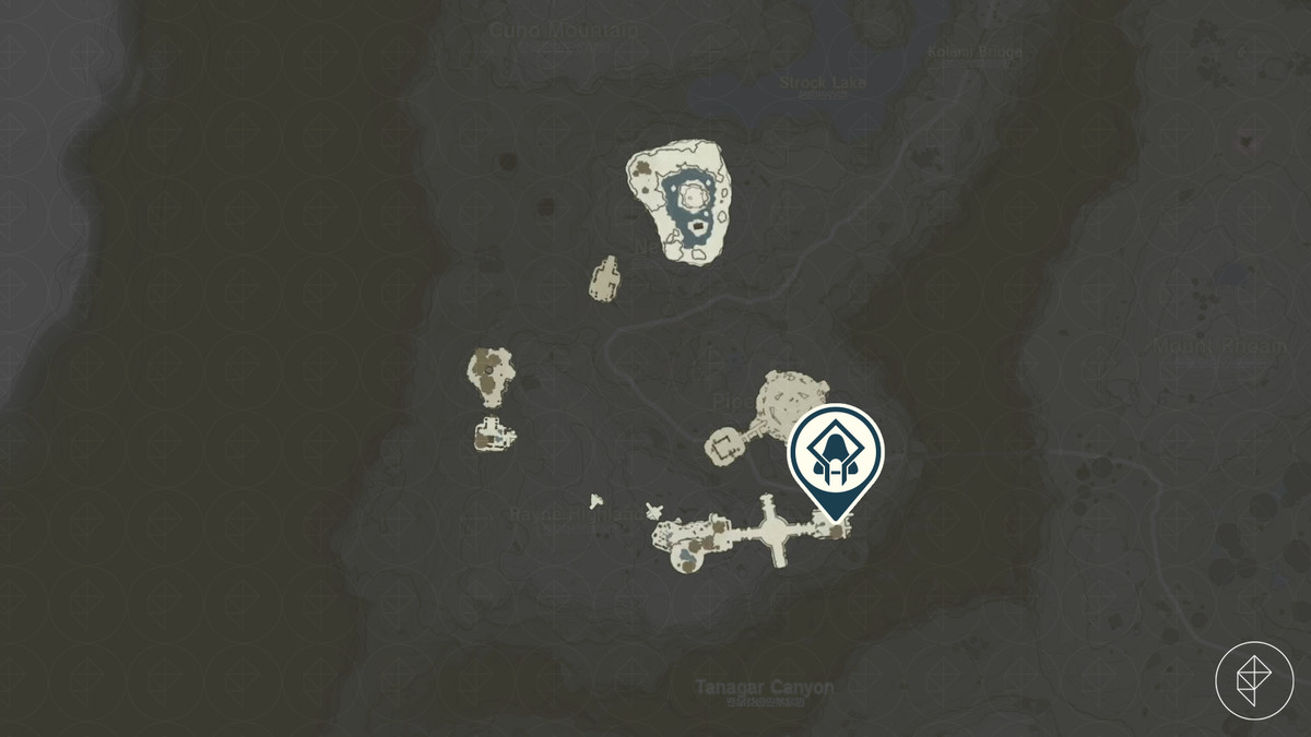 Una mappa mostra la posizione del Santuario di Ganos in The Legend of Zelda: Tears of the Kingdom.  Si trova su un'isola galleggiante nell'arcipelago di Tabantha Sky.