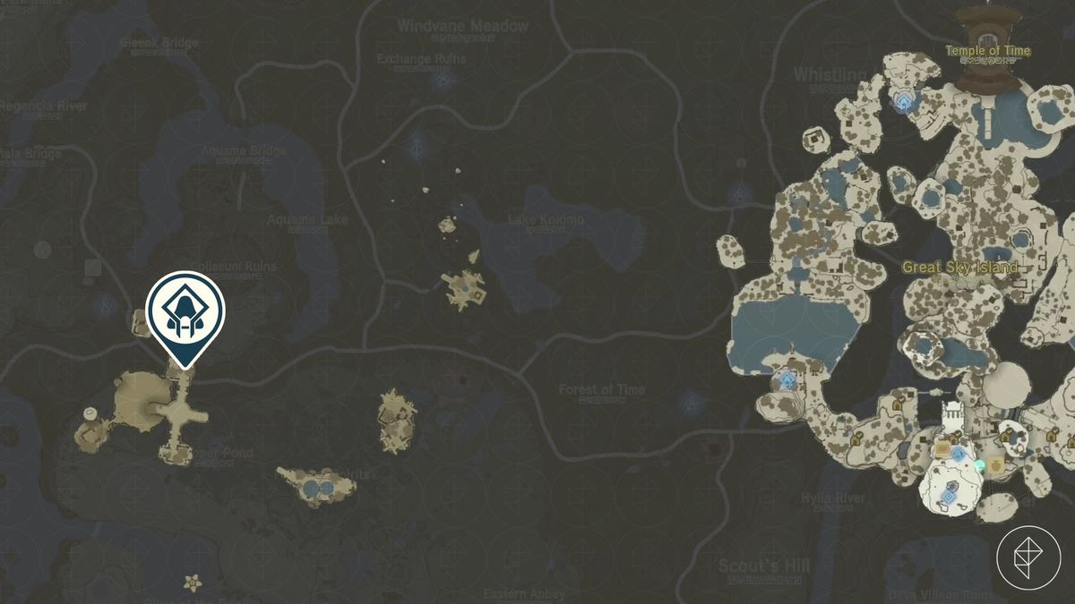 Una mappa mostra la posizione del Santuario Jinodok nelle isole del cielo in Zelda: Tears of the Kingdom
