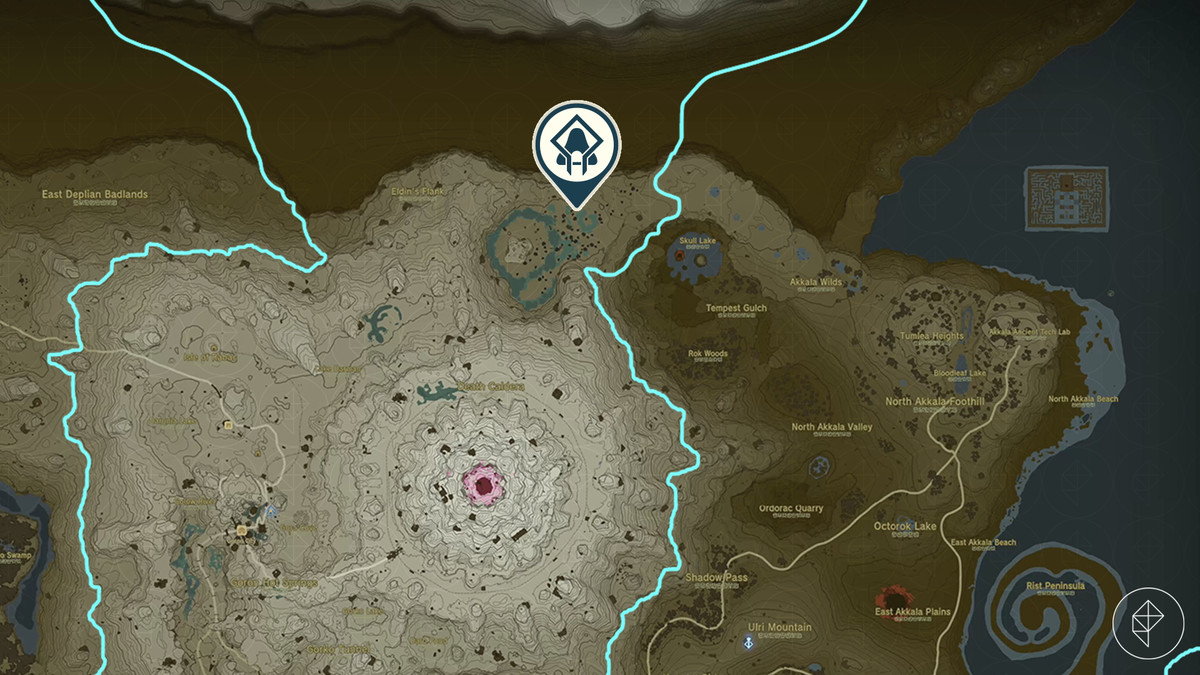 Uno screenshot della mappa di dove trovare il Santuario Kimayat in The Legend of Zelda: Tears of the Kingdom