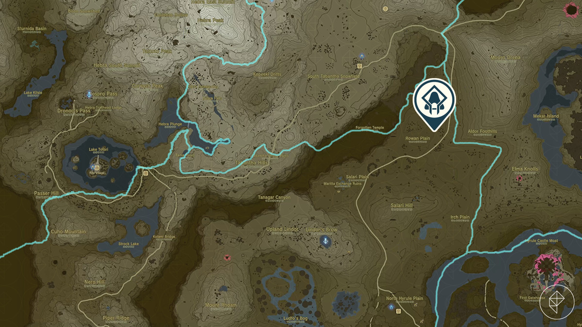 La mappa di The Legend of Zelda: Tears of the Kingdom con la posizione del Santuario Kiuyoyou contrassegnata.