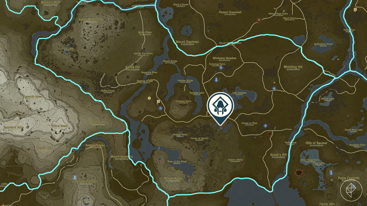 Posizione del Santuario Kyokugon sulla mappa di Hyrule in The Legend of Zelda: Tears of the Kingdom