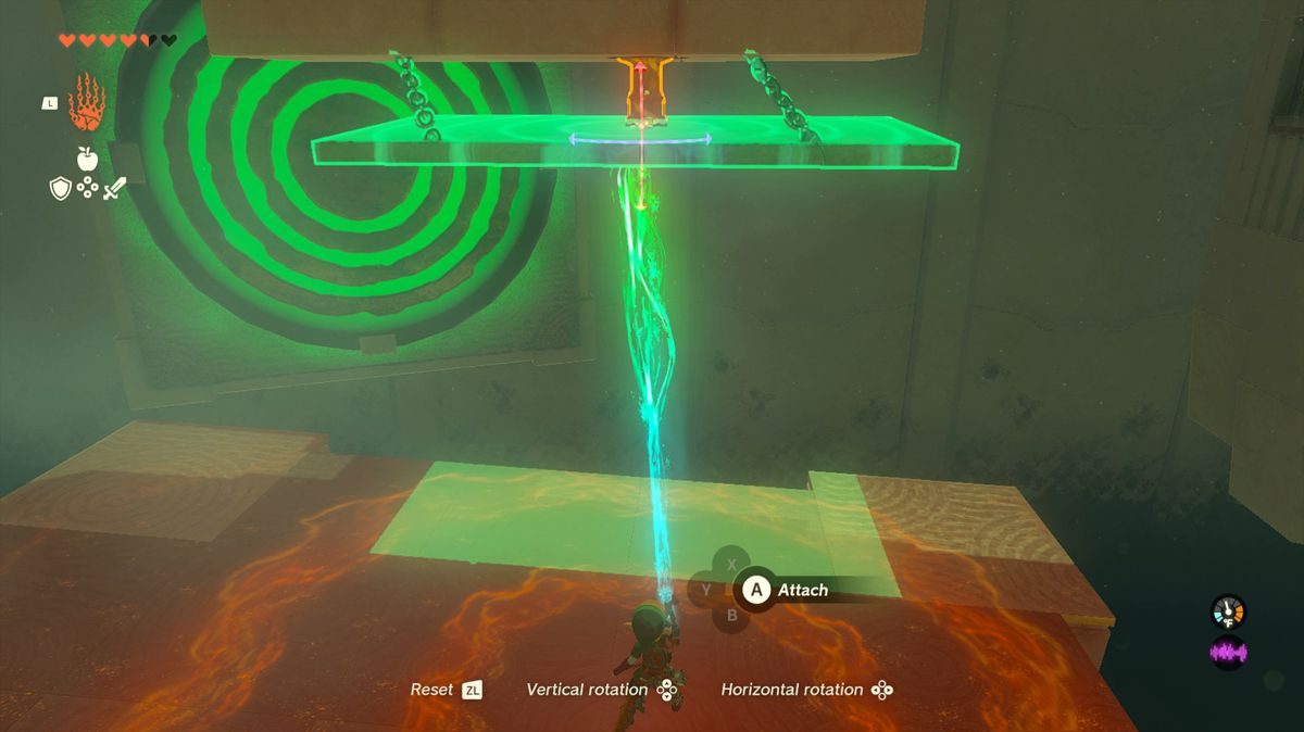 Collegamento che collega un pannello appeso a un palo nel Santuario Mayachin in Legend of Zelda: Tears of the Kingdom