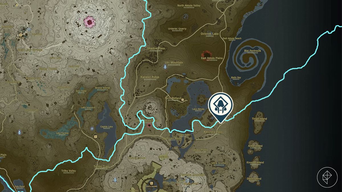 Posizione del Santuario Rasitakiwak sulla mappa di Zelda: Tears of the Kingdom