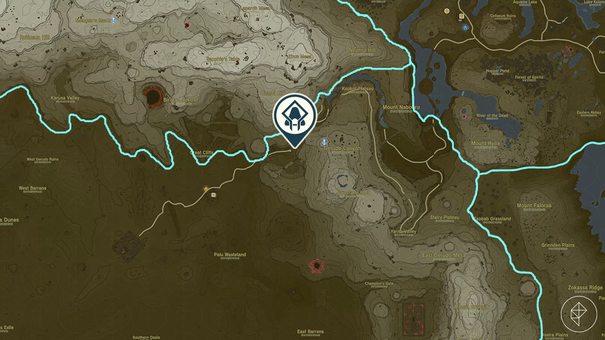 Una mappa mostra la posizione del Santuario Turakamik in The Legend of Zelda: Tears of the Kingdom.