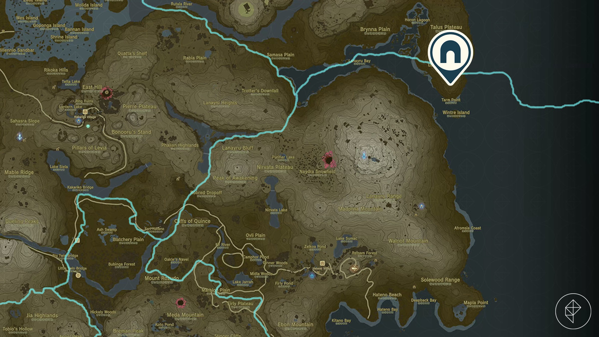 Una mappa mostra l'ingresso alla Grotta di Tarm Point in Zelda: Tears of the Kingdom