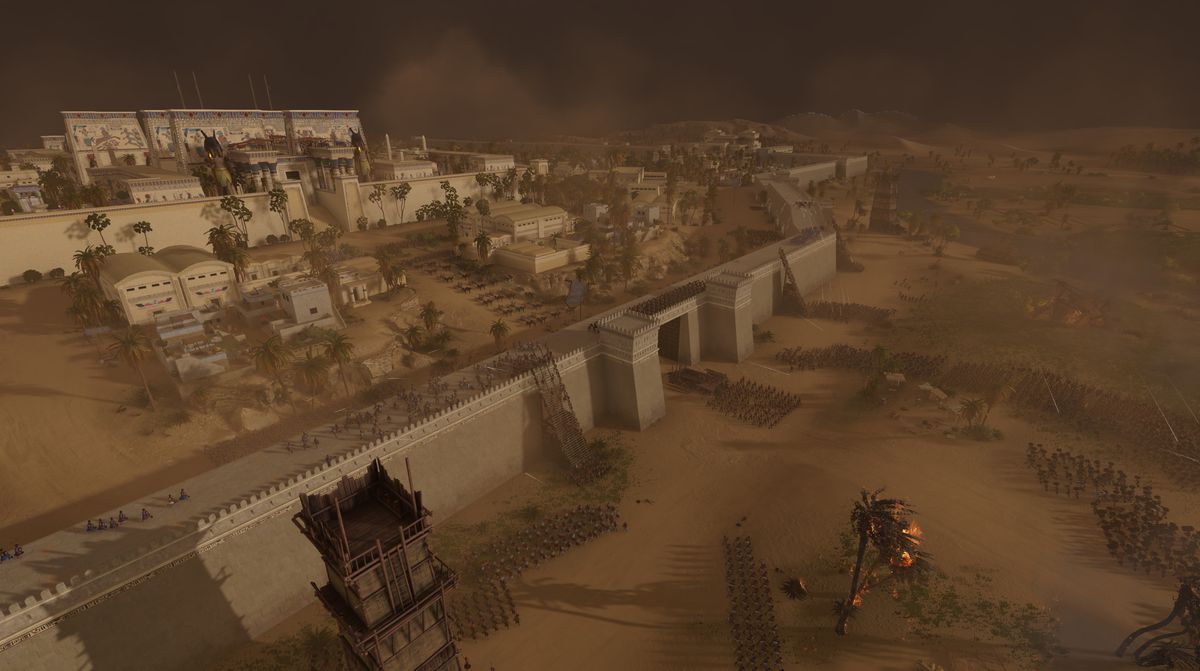 Una tempesta di sabbia si abbatte su Mennefer (Memphis) in Total War: Pharaoh
