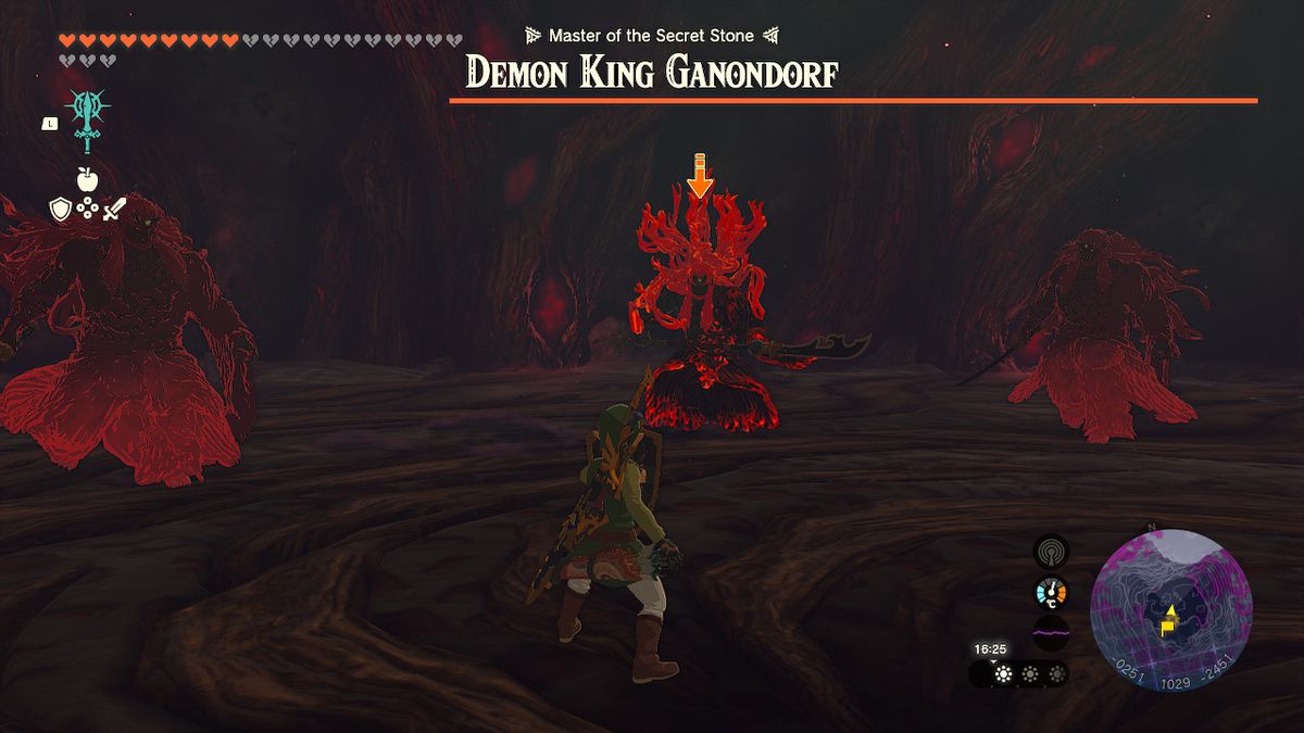 Link combatte tre entità Ganondorf in Zelda Tears of the Kingdom.