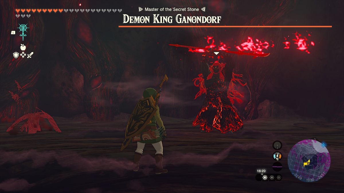Ganondorf si trova sotto una barra della salute comicamente grande che si estende fuori dallo schermo in uno scontro con un boss di Zelda Tears of the Kingdom.