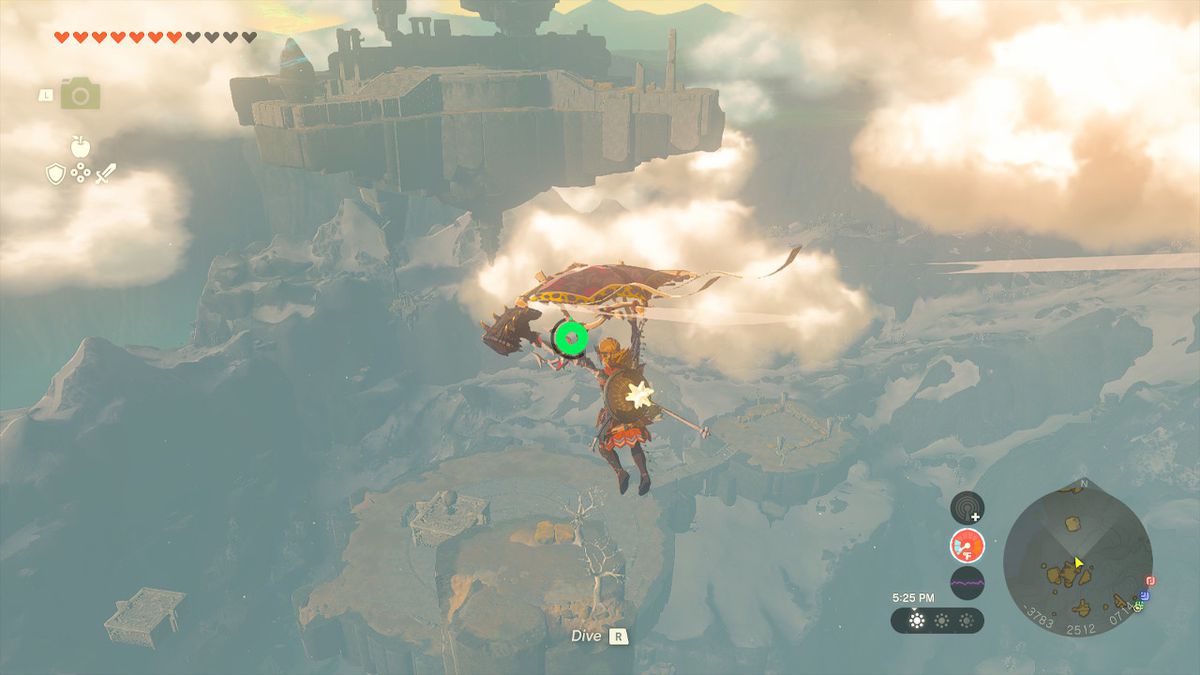 Link usa il suo parapendio verso l'arcipelago di West Hebra Sky in Zelda: Tears of the Kingdom