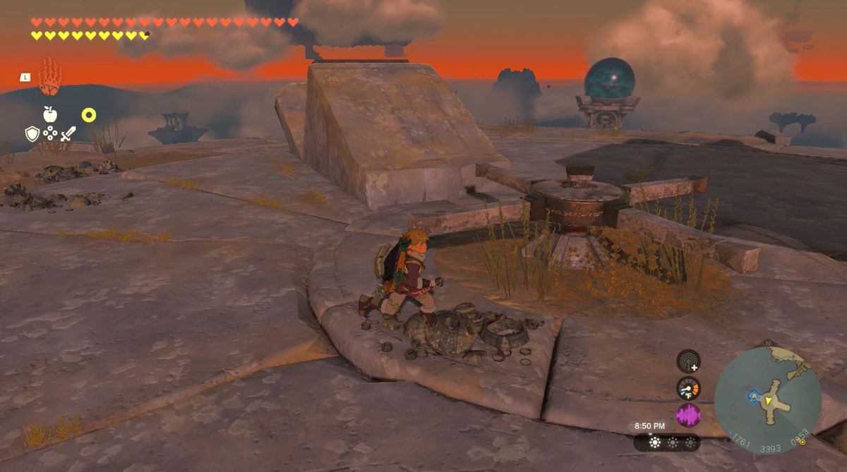 Link corre verso la ruota al Taninoud Shrine e East Hebra Sky Crystal in Zelda Tears of the Kingdom