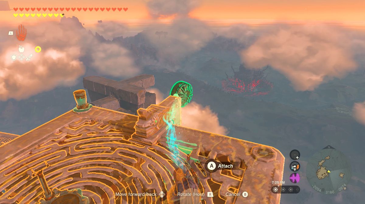Link riposiziona un fan nell'East Hebra Sky Archipelago in Zelda: Tears of the Kingdom