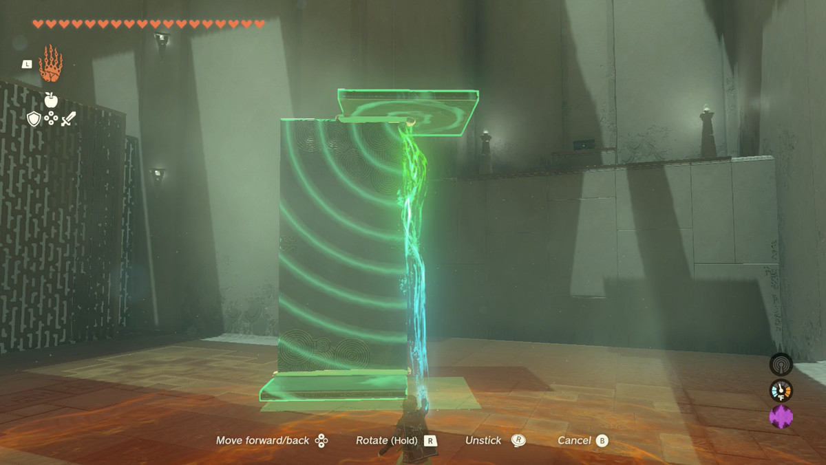 Link usa Ultrahand per formare un'impalcatura su cui può salire in Zelda: Tears of the Kingdom.
