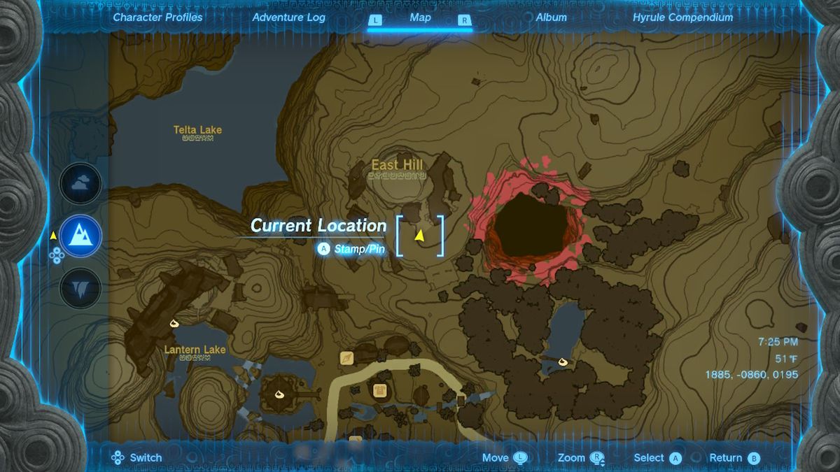 Una mappa mostra la posizione della Tunica del Cielo in Zelda Tears of the Kingdom.