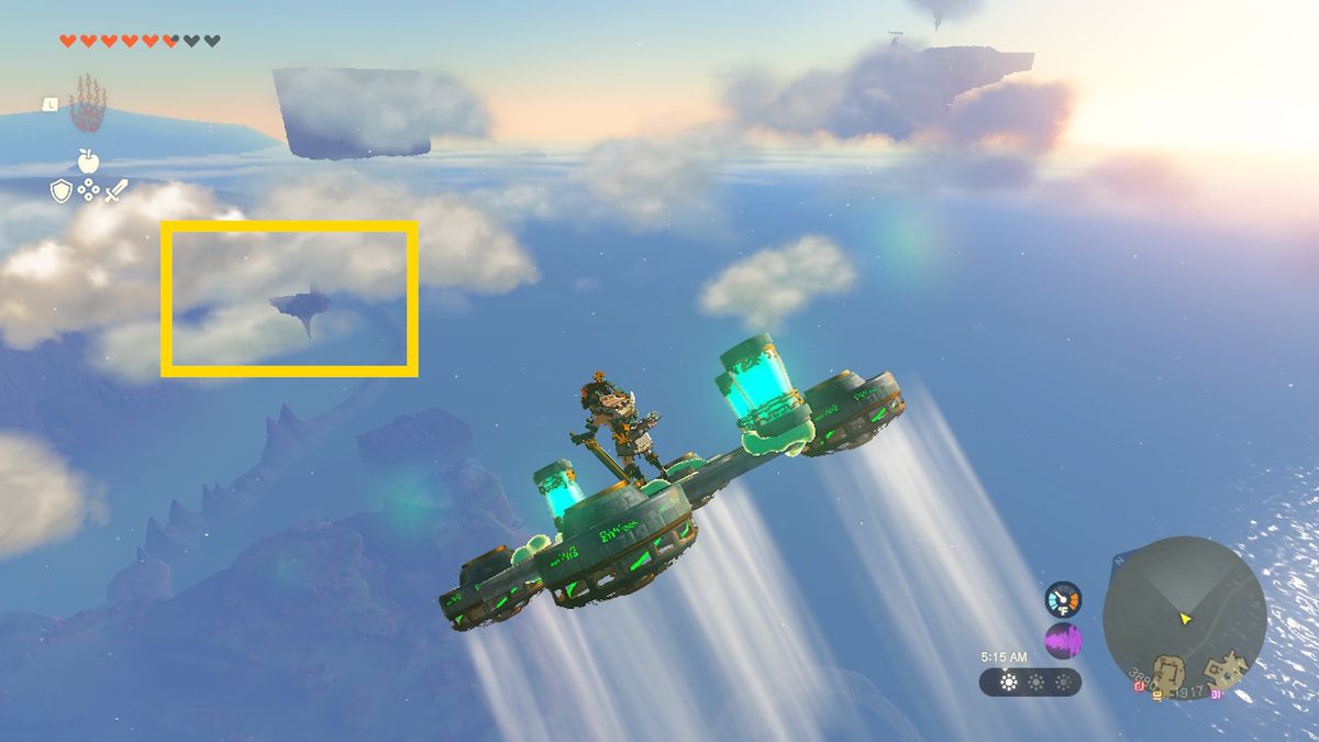 Link scivola verso un'isola del cielo vicino al labirinto dell'isola di Lomei in Zelda Tears of the Kingdom.