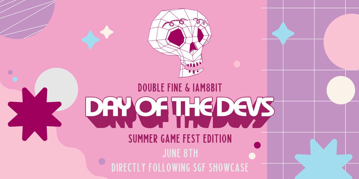 Artwork per Day of the Devs: Summer Game Fest Edition con un teschio poligonale e dettagli dell'evento