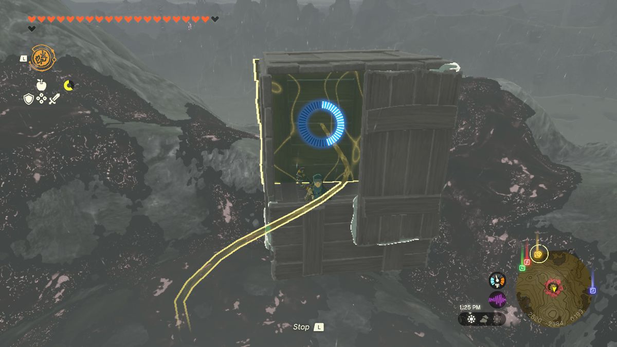 In The Legend of Zelda: Tears of the Kingdom, Link si trova all'interno di una scatola realizzata con materiali in legno incollati insieme usando Ultrahand.