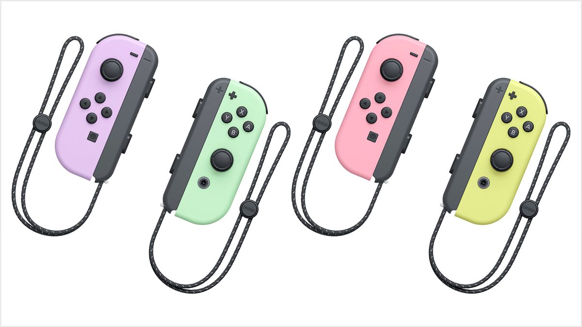 Quattro Joy-Con per Nintendo Switch con cinturini da polso attaccati in nuovi colori pastello
