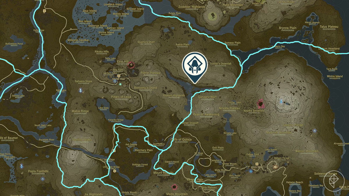 Mappa che mostra dove trovare il Santuario O-ogim in Zelda: TOTK