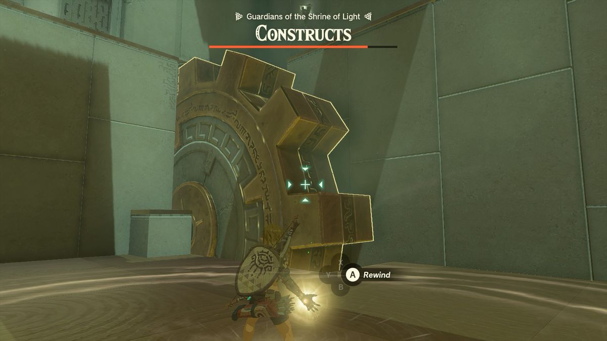 Collegati usando Recall per riavvolgere la grande ruota dentata all'interno del Santuario di Jojon per raggiungere il piano successivo in The Legend of Zelda: Tears of the Kingdom.