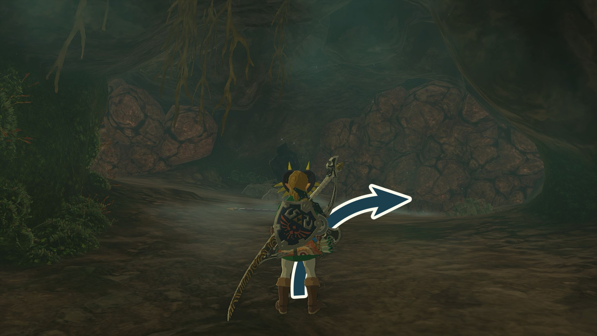 Distruggi le pareti rocciose a destra della grotta Crenel Peak per dirigerti verso il Santuario di Jojon in The Legend of Zelda: Tears of the Kingdom.