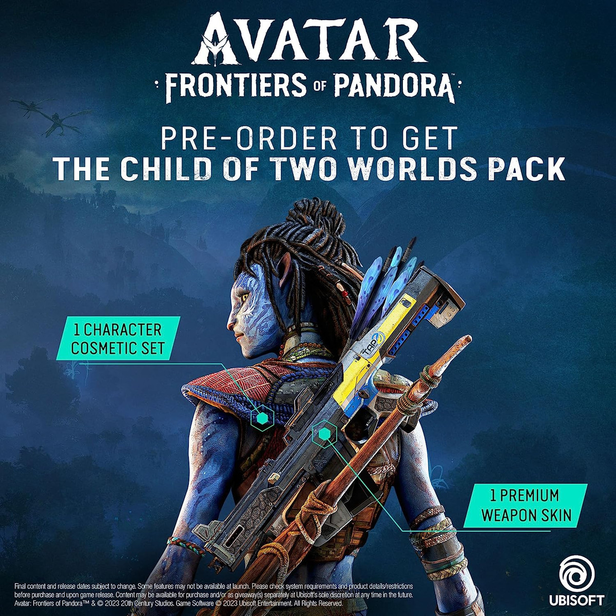 Un'immagine stock del bonus pre-ordine cosmetico The Child of Two Worlds per Avatar: Frontiers of Pandora