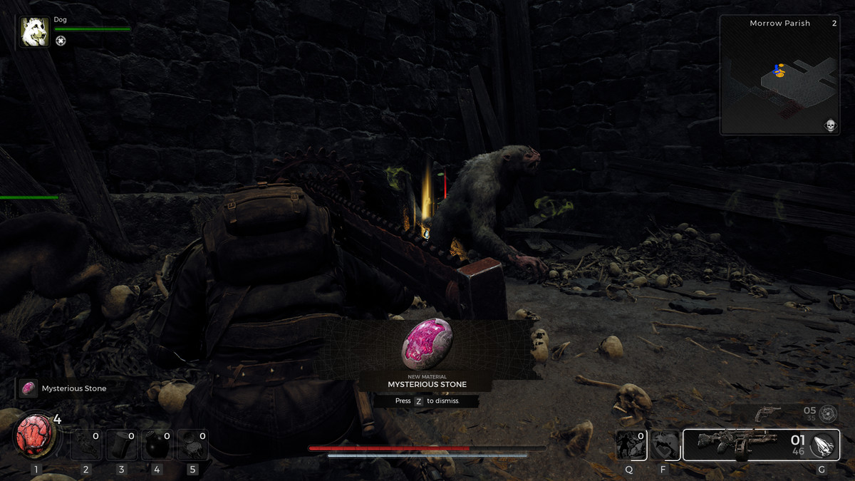 Un giocatore di Remnant 2 uccide una creatura orso-pipistrello e mentre lo fa raccoglie la Pietra Misteriosa