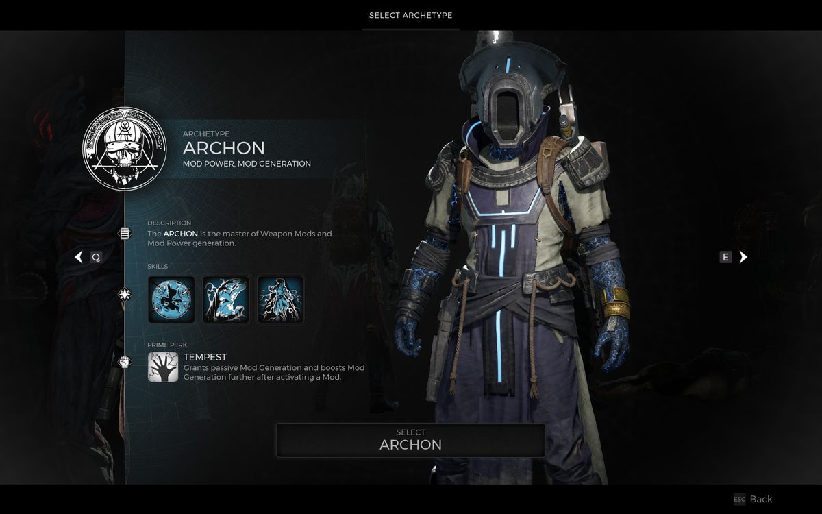 Un menu mostra le informazioni per l'archetipo dell'Arconte in Remnant 2.