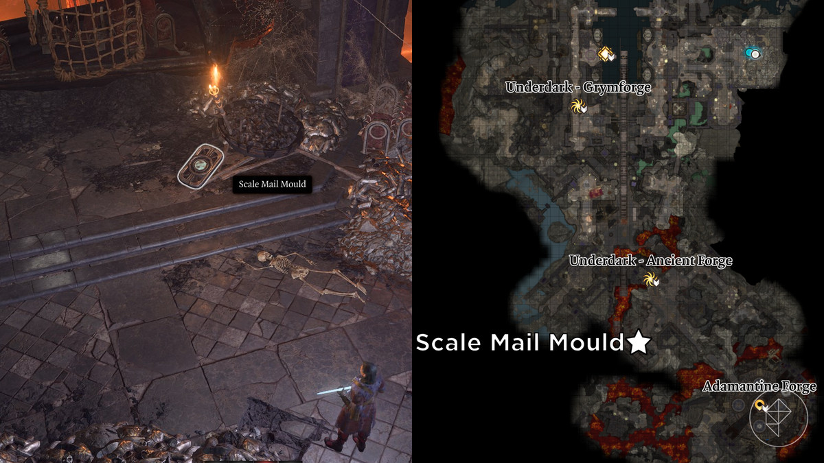 Scala la posizione dello stampo della posta segnata sulla mappa di Grymforge in Baldur's Gate 3.