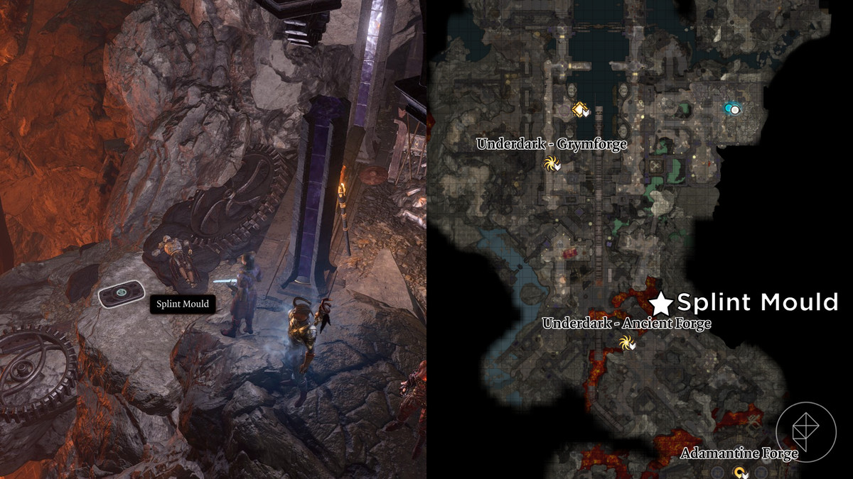 Posizione dello stampo Splint segnato sulla mappa di Grymforge in Baldur's Gate 3.