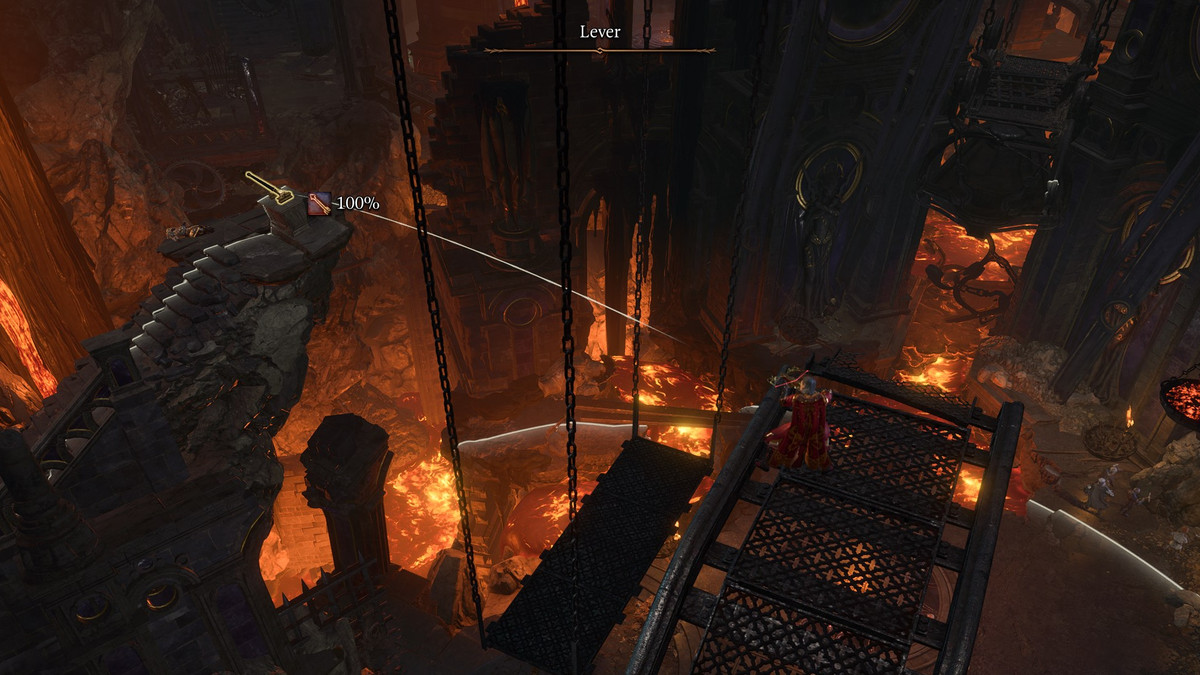 Leve che controllano una piattaforma sospesa che condurrà all'Adamantite Forge in Baldur's Gate 3.