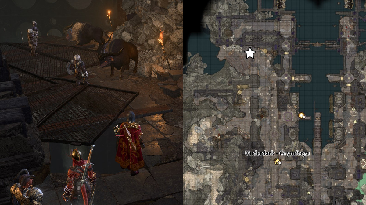 Posizione di un muro crollato sulla mappa del Sottosuolo in Baldur's Gate 3.